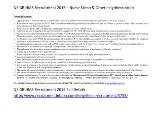 NEIGRIHMS Recruitment 2016 – Nurse,Steno & Other Neigrihms.nic.In
