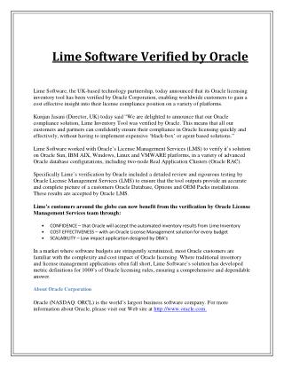 Lime Software Verified by Oracle