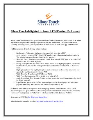 Silver touch delighted to launch pdfpro for ipad users