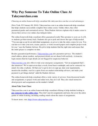 Why Pay Someone To Take Online Class At Takeyourclass.com