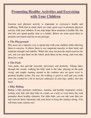Promoting Healthy Activities and Exercising with Your Children
