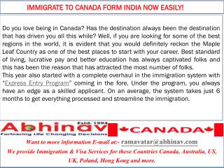 Immigrate to Canada form India Now easily!