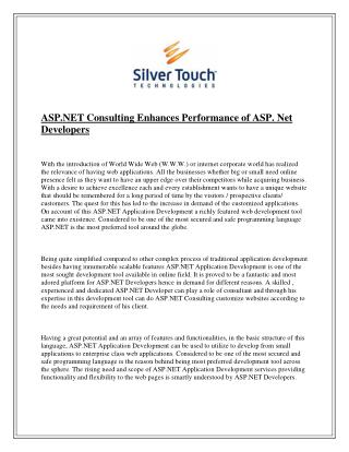 ASP.NET Consulting Enhances Performance of ASP. Net Developers