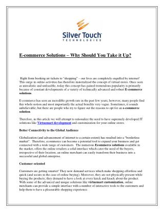 E-commerce Solutions – Why Should You Take it Up?