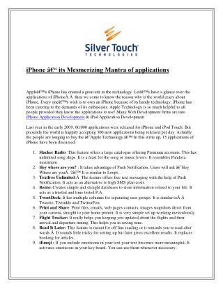 iPhone â€“ its Mesmerizing Mantra of applications