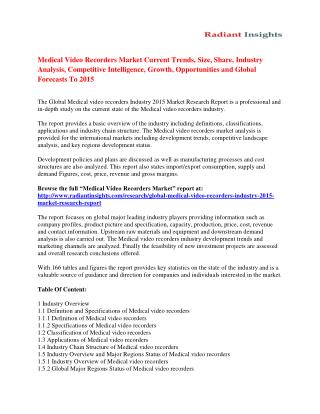 Medical video recorders Market Outlook and Forecast up to 2015