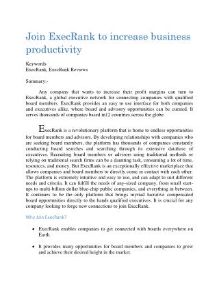 Join ExecRank to increase business productivity