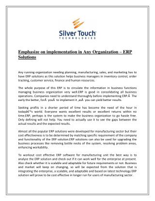 Emphasize on implementation in Any Organization – ERP Solutions