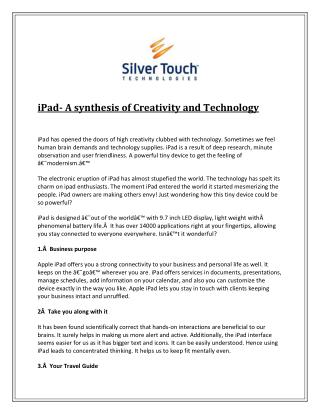 iPad- A synthesis of Creativity and Technology