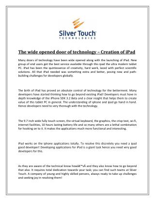 The wide opened door of technology – Creation of iPad
