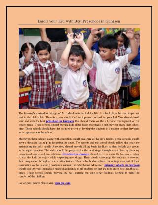 Enroll your Kid with Best Preschool in Gurgaon