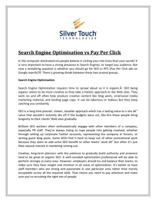 Search Engine Optimisation vs Pay Per Click