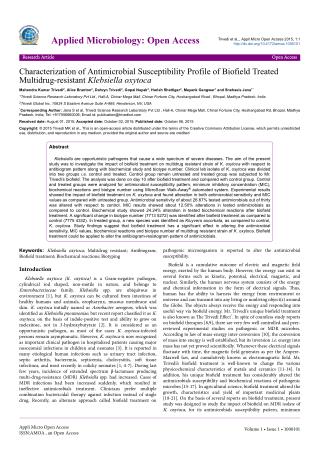 Biofield Treatment on Multidrug-resistant Klebsiella oxytoca