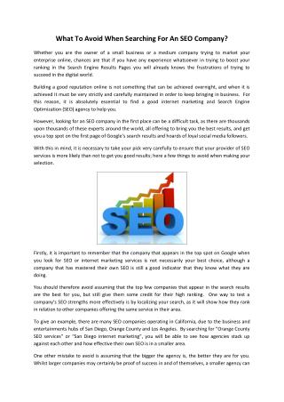What To Avoid When Searching For An SEO Company?