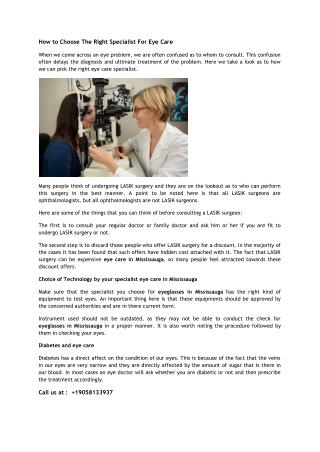 How to Choose The Right Specialist For Eye Care