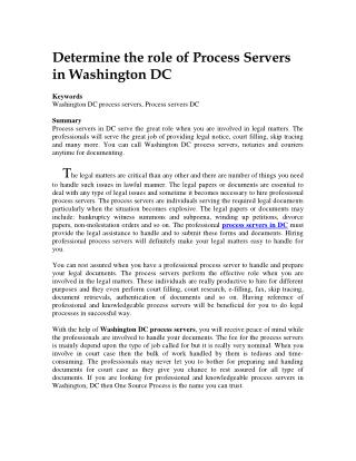Determine the role of Process Servers in Washington DC