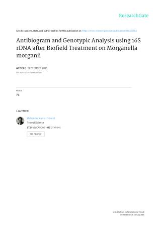 Antibiogram and Genotypic Analysis using 16S rDNA after Biofield Treatment on Morganella morganii