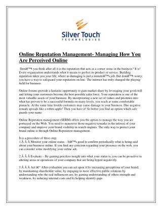 Online Reputation Management- Managing How You Are Perceived Online