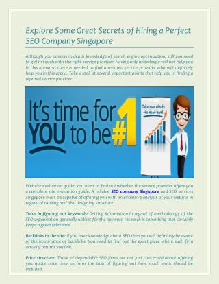 Explore Some Great Secrets of Hiring a Perfect SEO Company Singapore