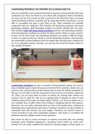 Laminating Machines Are Suitable For Commercial Use