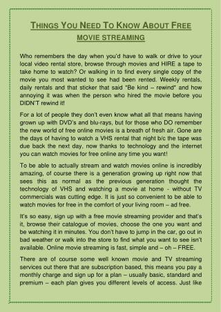 Things You Need To Know About Free Movie Streaming