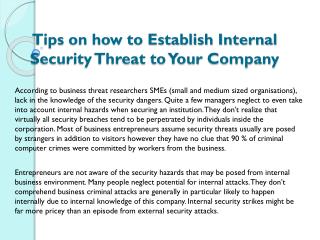 Tips on how to Establish Internal Security Threat to Your Company