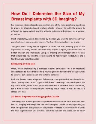 How Do I Determine the Size of My Breast Implants with 3D Imaging?