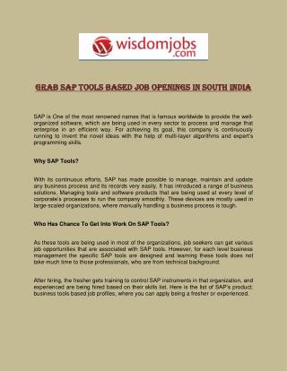 Grab SAP Tools Based Job Openings in South India