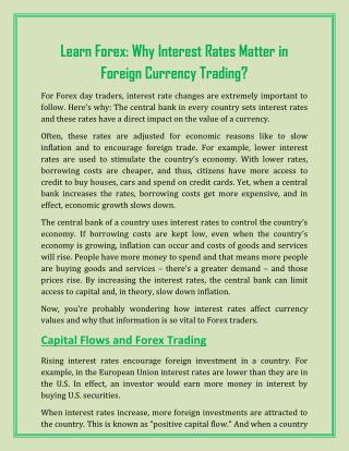 Learn Forex: Why Interest Rates Matter in Foreign Currency Trading?