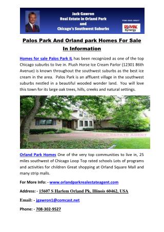 Palos Park And Orland park Homes For Sale In Information