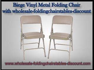 Biege Vinyl Metal Folding Chair with wholesale-foldingchairstables-discount