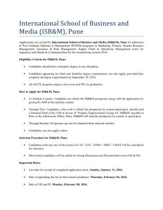 ISB&M Pune Admission Open for 2016