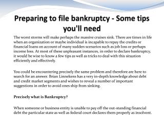 Preparing to file bankruptcy - Some tips you'll need
