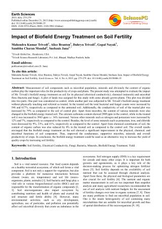 Impact of Biofield Energy Treatment on Soil Fertility