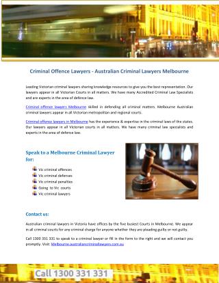 Criminal Offence Lawyers - Australian Criminal Lawyers Melbourne