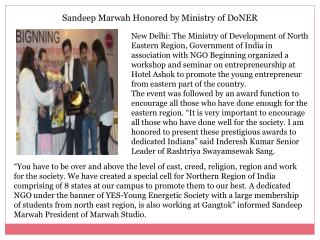 Sandeep Marwah Honored by Ministry of DoNER