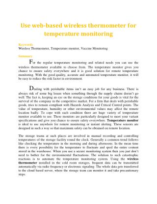 Use web-based wireless thermometer for temperature monitoring