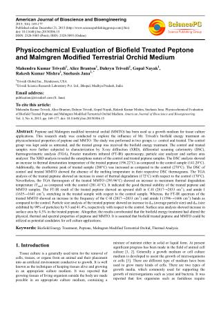 Physicochemical Evaluation of Biofield Treated Peptone and Malmgren Modified Terrestrial Orchid Medium