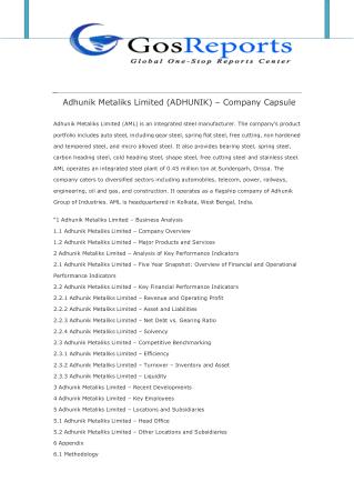 Adhunik Metaliks Limited (ADHUNIK) – Company Capsule