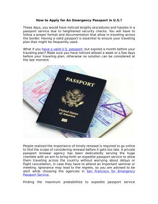 Who can provide emergency passport services in San Francisco?