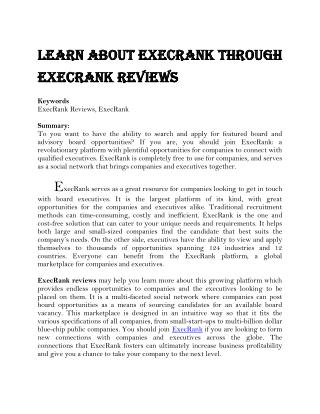 Learn about ExecRank through ExecRank Reviews