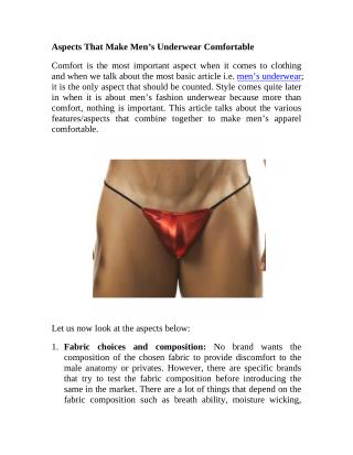 Aspects That Make Men’s Underwear Comfortable