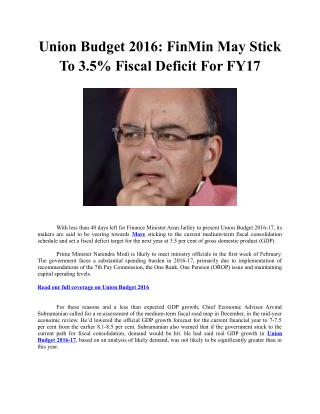 Union Budget 2016: FinMin May Stick To 3.5% Fiscal Deficit For FY17