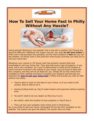 How To Sell Your Home Fast In Philly