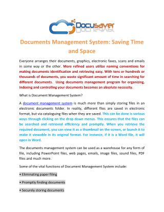 Documents Management System: Saving Time and Space