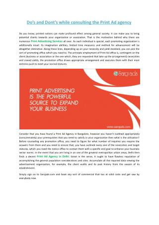 Do’s and Dont’s while consulting the Print Ad agency