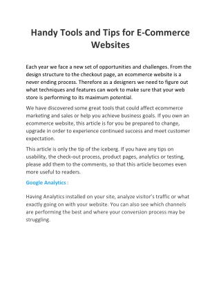 Handy Tools and Tips for E-Commerce Websites