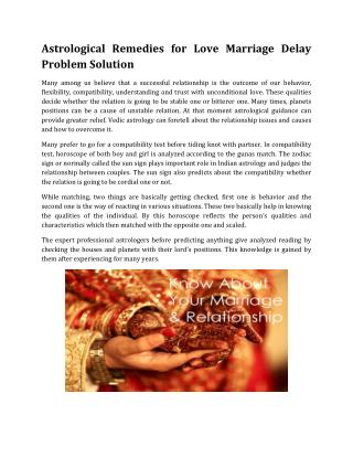 Astrological Remedies for Love Marriage Delay Problem Solution