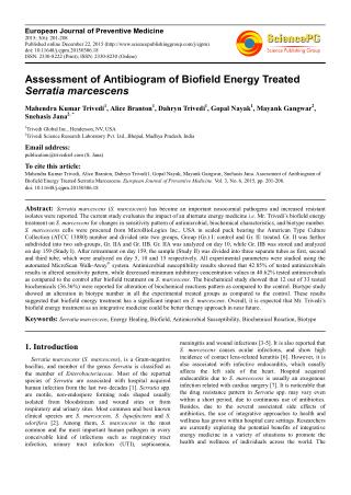 An Impact of Biofield Energy Treatment on Serratia marcescens