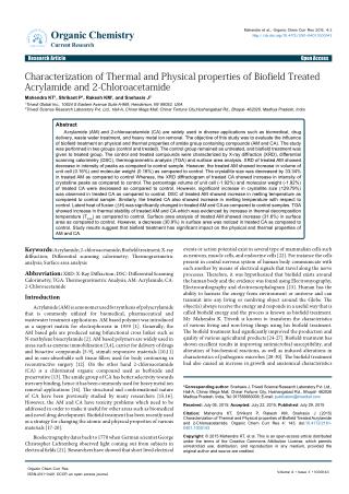 Biofield Treatment Impact on Acrylamide and 2-Chloroacetamide